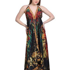 Long Silk Halter Dress Summer Maxi – Backless - Multicolor Maxi Animal print